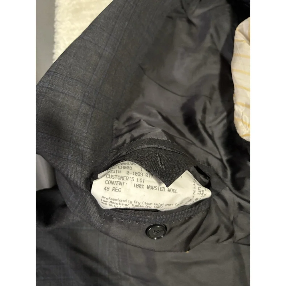 Hickey Freeman Sport Coat Men's Size 48R Wool Plaid‎ Windowpane Two Button Gray